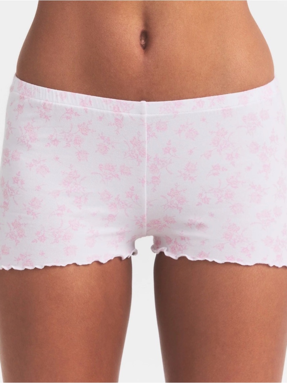 SKIMS White Boyshorts with Soft Pink Floral Print